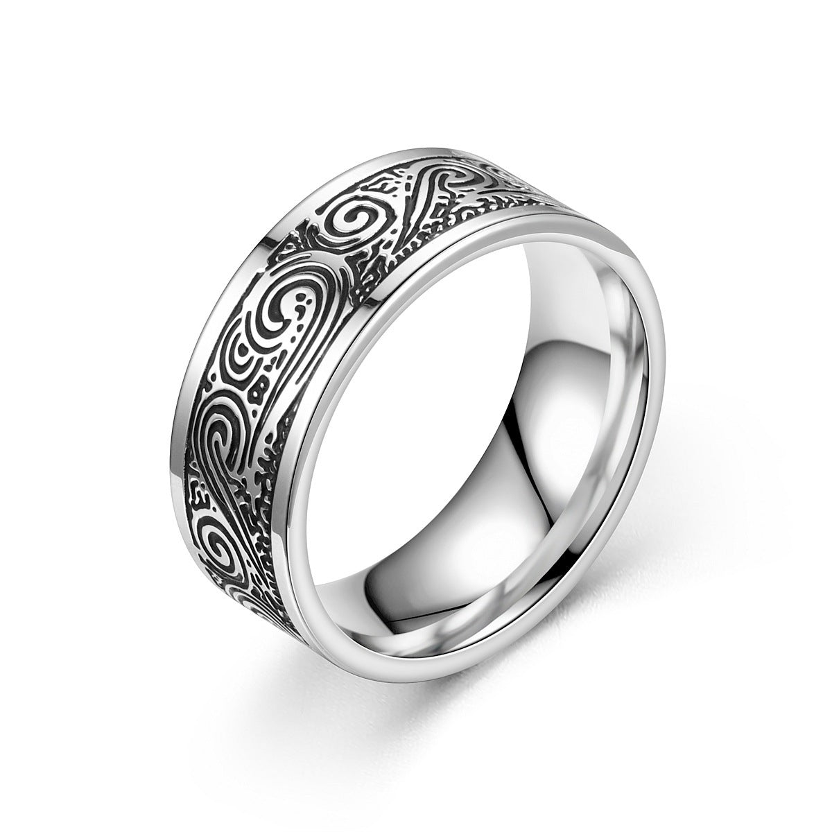 Unisex Stainless Steel Ring Geometric Oiling Design 8mm