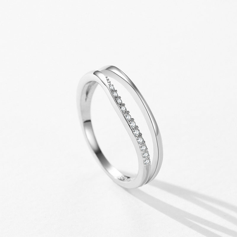 Sterling Silver Double Layer Geometric Ring With Micro Inlay White Gold Color For Women Jewelry For Daily Wear