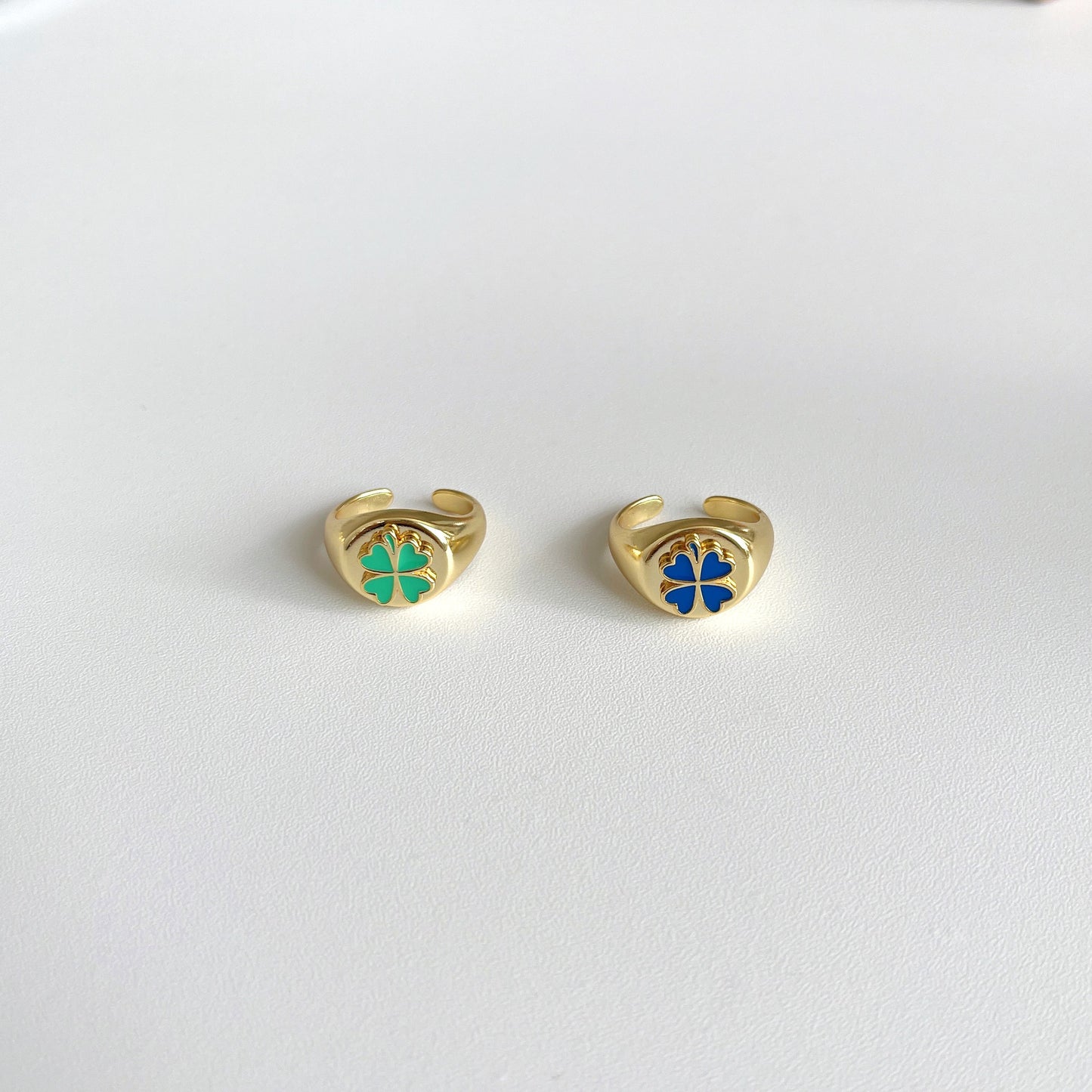 Womens Four Leaf Clover Copper Ring Adjustable Epoxy Leaves Green And Blue Vintage Jewelry Simple Lightweight Daily Wear