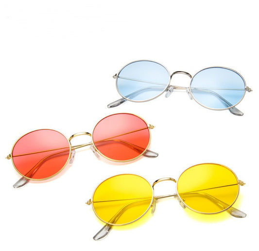 Round Jelly Sunglasses Transparent Ocean Vintage Sunglasses With Metal Frame Resin Lens And Universal Fit 52mm
