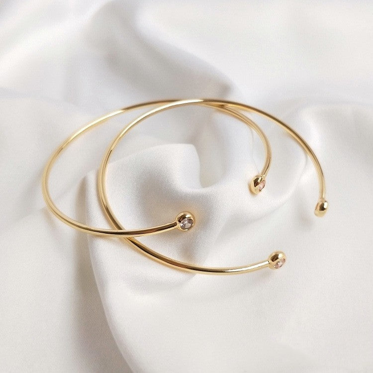 Elegant 14K Gold Plated Zircon Bangle Bracelet With Inlaid Ends For Women Gift For Everyday Elegance And Gifts