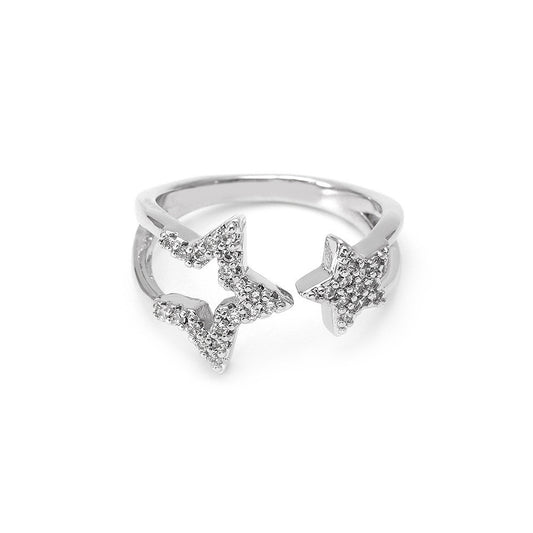 Gold Plated Zircon Star Ring For Women Copper Jewelry With White Zircon Inlay Elegant Everyday Wear For Womens