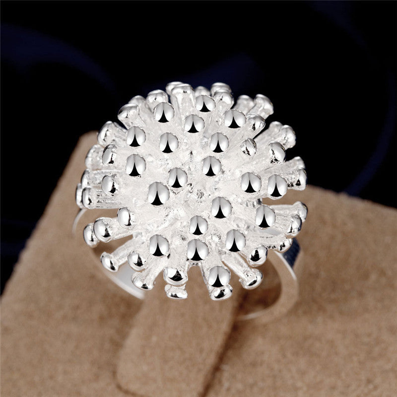 Womens Fireworks Shape Ring 925 Silver Plated Copper Eco Friendly Material Unique Design Fashion Jewelry Ring Gift