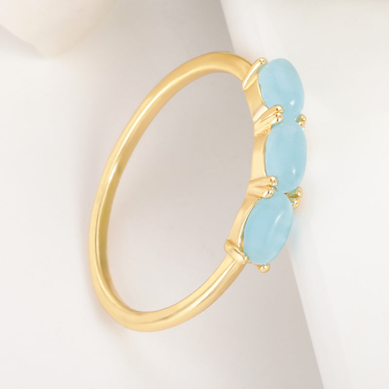 Blue Stone Floral Ring Copper Design With Gold Tone And Silver Tone Accents For Women Wedding Engagement Gift Durable