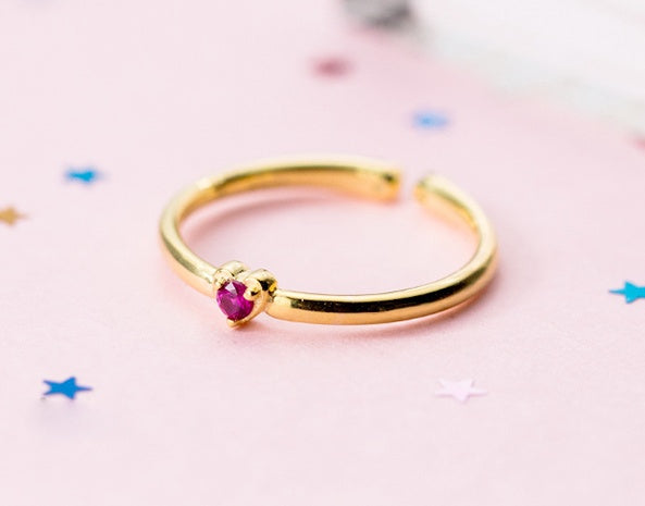 Rose Red Zircon Diamond Ring 925 Silver Gold Plated Ring Sweet Love Korean Ring For Women Girls Zircon Diamond