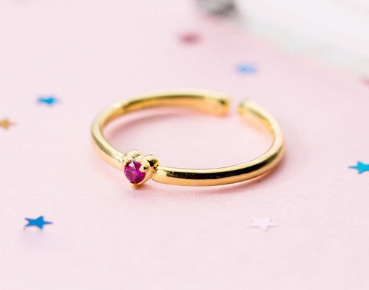 Rose Red Zircon Diamond Ring 925 Silver Gold Plated Ring Sweet Love Korean Ring For Women Girls Zircon Diamond