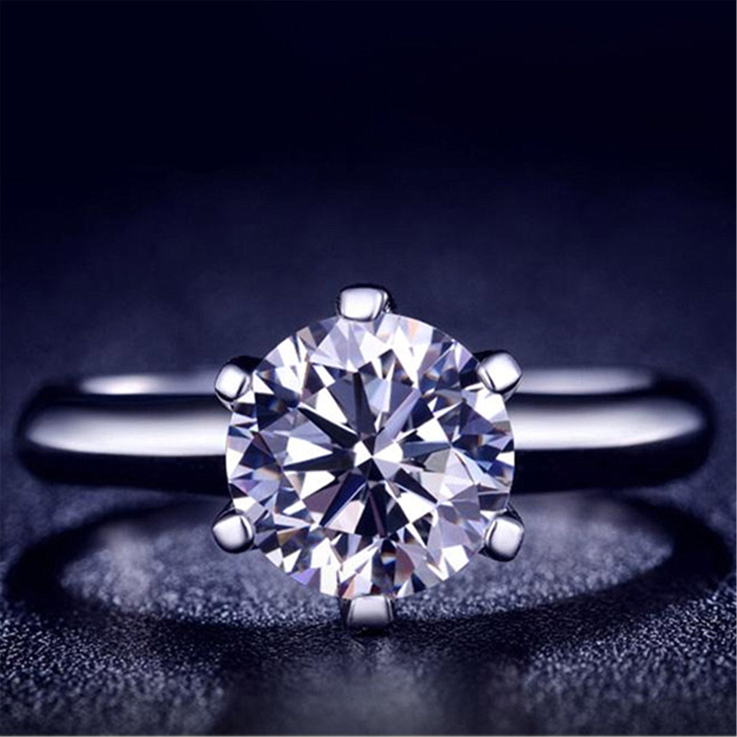 Womens Adjustable Six Claw Ring Geometrical Design Platinum Plated Copper Ring With White Gold Diamond Accents