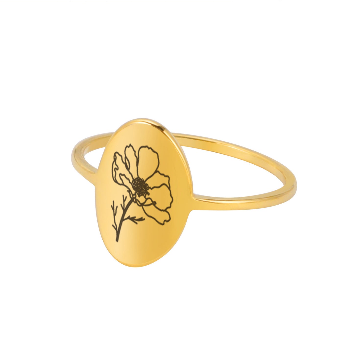 Stainless Steel Flower Ring Luster Gold Electroplated Elegant Floral Design with Intricate Detailing for Women