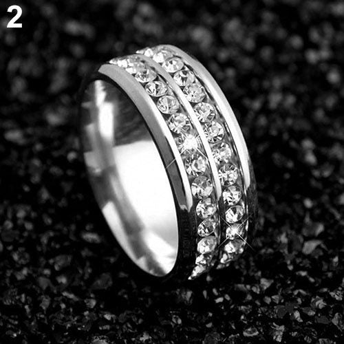 Couple Rings For Women And Men Fashion Double Row Rhinestones Titanium Steel 8mm Wedding Engagement Ring Style