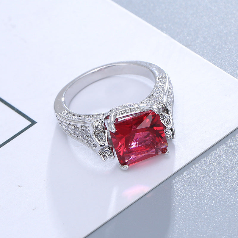 Women Zircon Copper Electroplated Geometric Charm Ring European American Fashion Jewelry Accessory Durable Gems