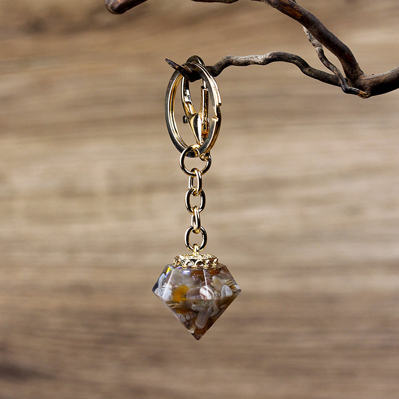 Crystal Gravel Resin Keychain Pendant Modern Design With Tapered Point Handcrafted Natural Stone Accessory Kit