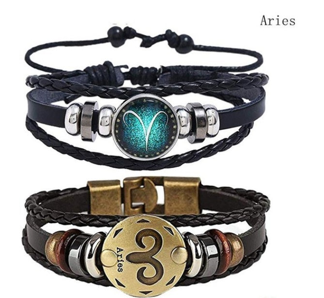 Couples Woven Leather Bracelet Vintage Constellation Design Zodiac Gift For Anniversary Travel Keepsake Gift Box Ready