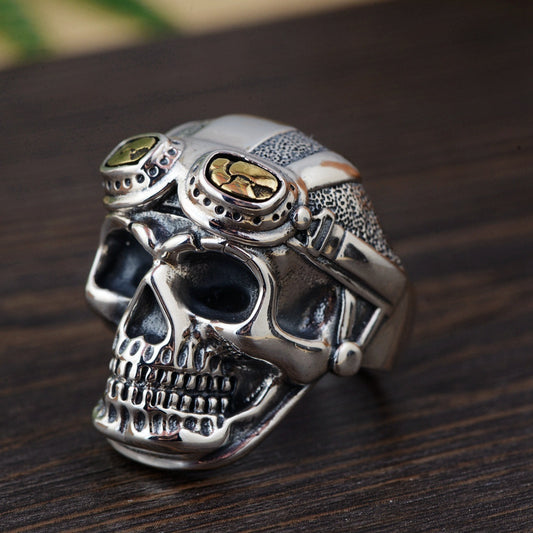 Mens Alloy Geometric Skull Ring Electroplated Pilot Ring Festival Gift Independent Packaging Domineering Ring Accessory
