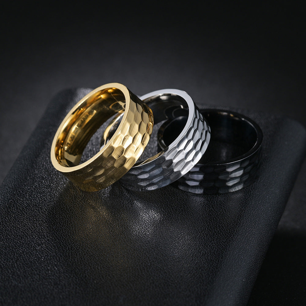 Mens Titanium Steel Ring 8mm Band Vacuum Plated Gold Black Simple Band Ring For Men Sizes 7 To 13 Everyday Use