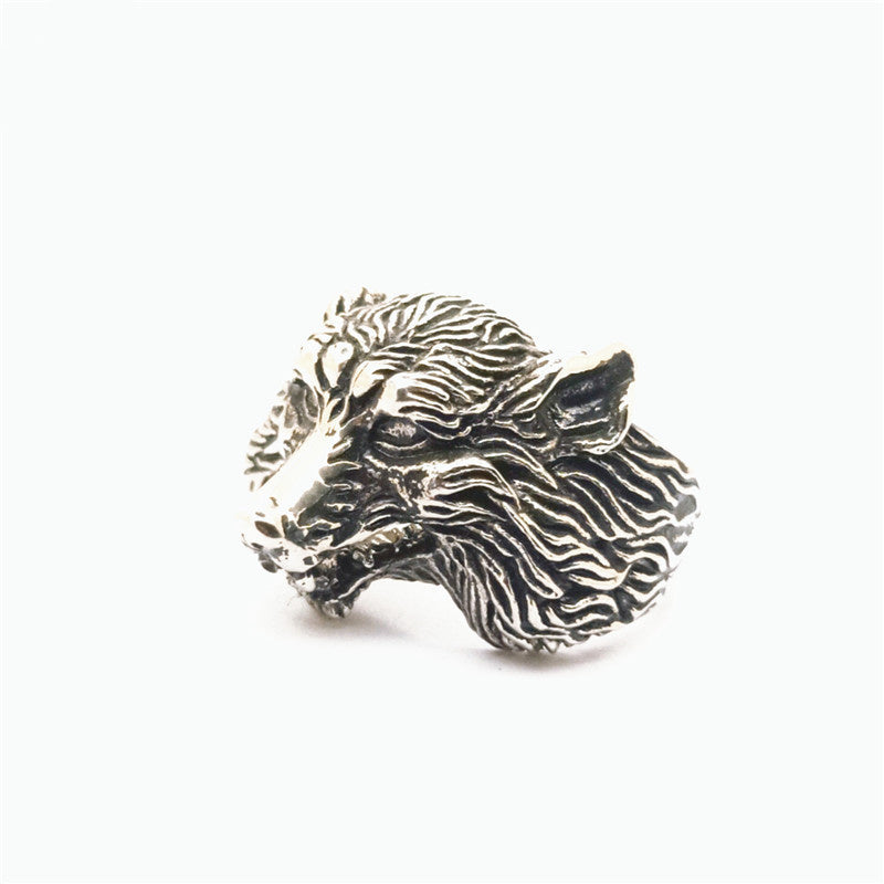Stainless Steel Wolf Head Ring Animal Zodiac Gift Trade Fair