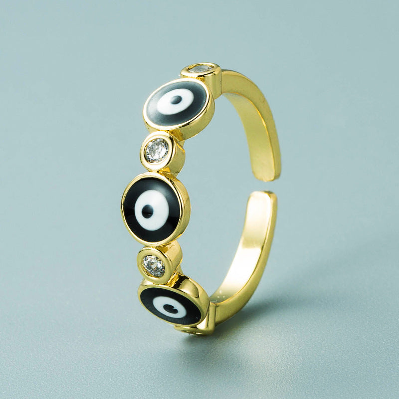 Gold Plated Eyes Design Ring Adjustable Copper Micro Inlays European American Fashion Jewelry Statement Pieces