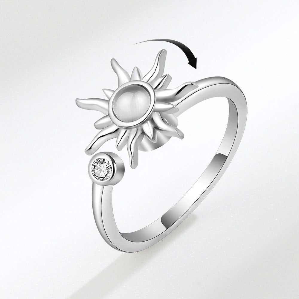 Rotating Sunflower Relief Anti Stress Ring Jewelry For Women Adjustable Copper Zircon Inlays Everyday Wear Now