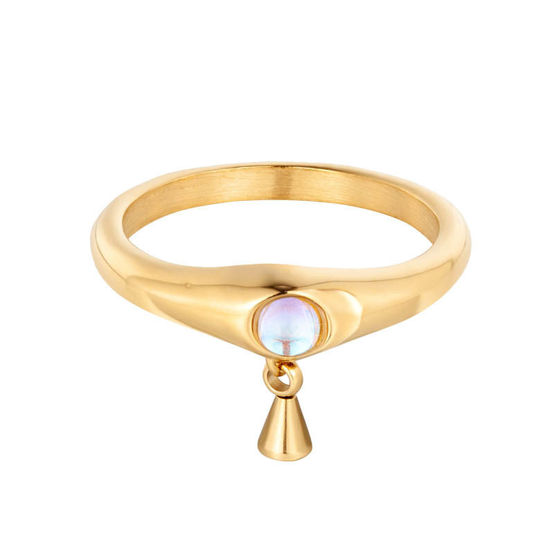 Women's Fashion Ring with Pearl Three-Dimensional Design Minimalist Niche Titanium Steel Electroplated Gold Shell Trendy Ring Elegant Jewelry