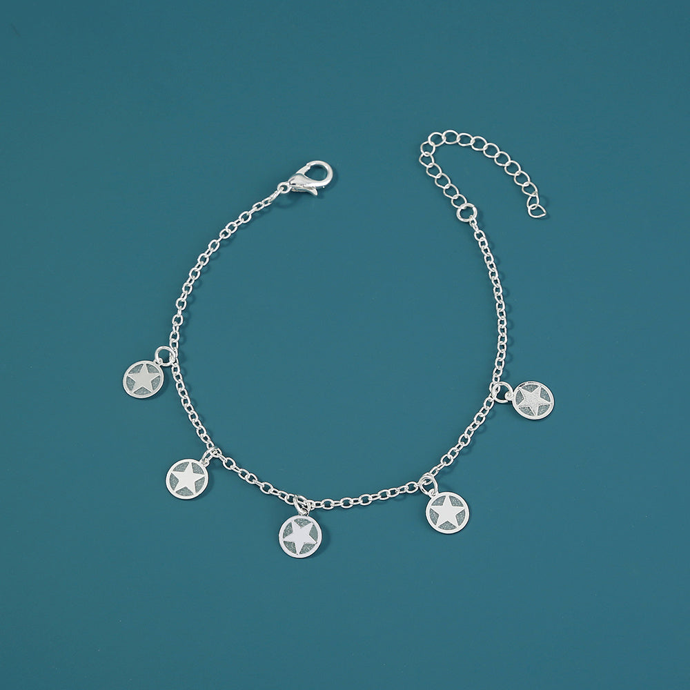 Womens Electroplated Copper Bracelet Five Point Star Design European Style Drip Bracelet Silver Finish Fashion