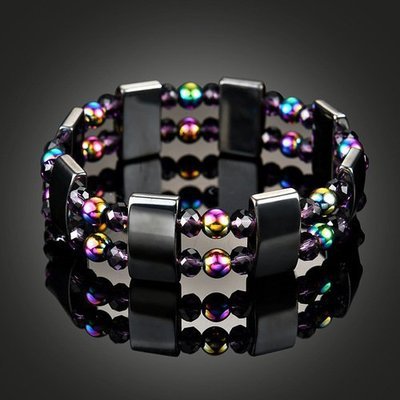 Womens Black Geometric Anklet Bracelet Elastic Bangle Smooth Black Rock Jewelry 6cm Diameter Gift Box Included