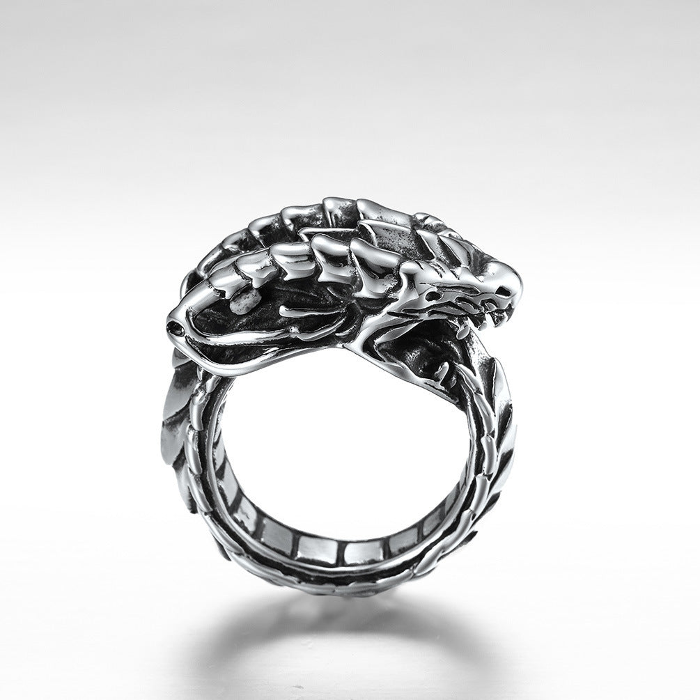 Stainless Steel Demon Dragon Ring Gothic Vintage Design Punk Rings for Men and Women Cool Biker Rings Statement Jewelry Fashion Rings Gift for Him Her