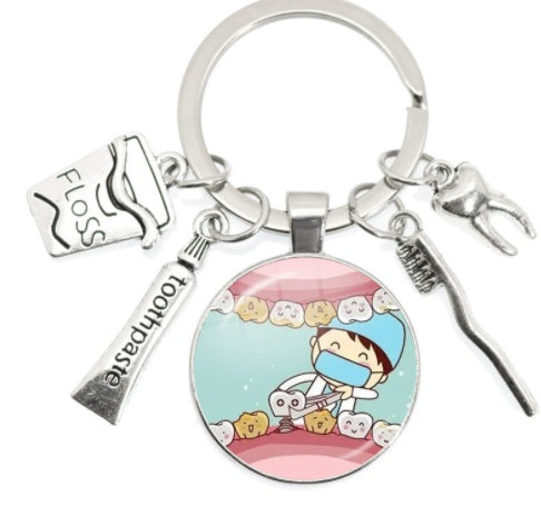 Round Toothbrush Keychain Alloy Metal Key Ring Unisex Pendant Gift for Keys Bags Backpacks and More Gift Ideas