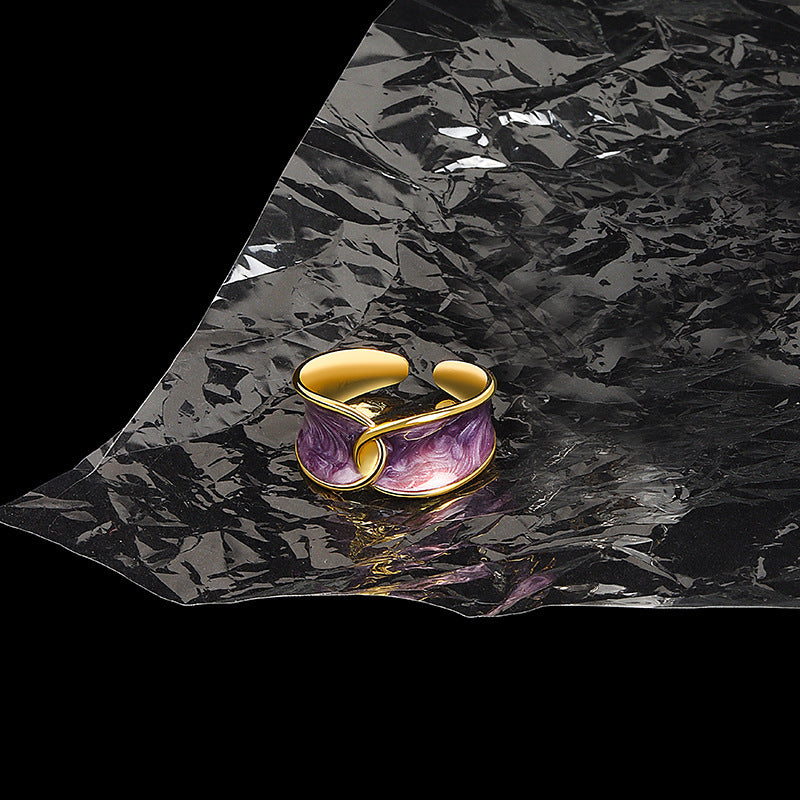 Womens Adjustable Copper Ring Geometric Enamel Electroplated Jewelry Lightweight Open Ring Fashion Lightweight