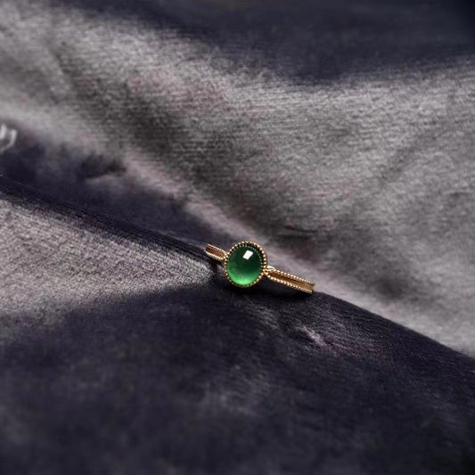 Copper Adjustable Geometric Ring With 5MM Jade Inlay Gold Color Jewelry Gift For Her Elegant Jewelry Gift Idea