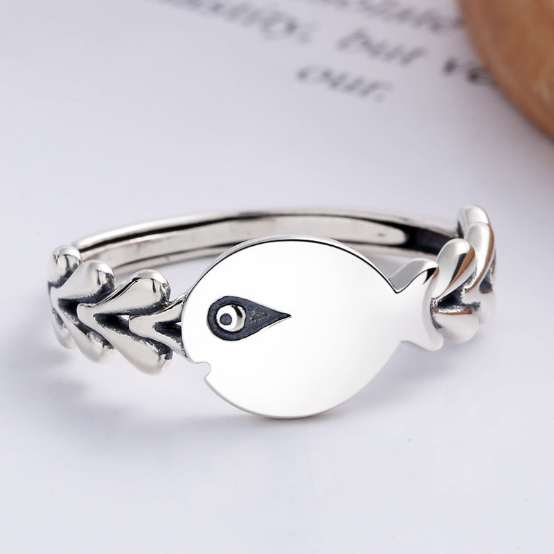 Womens Silver Fish Ring Adjustable Opening Unique Design Face Width 0 9cm Individually Packed Jewelry Gift Box