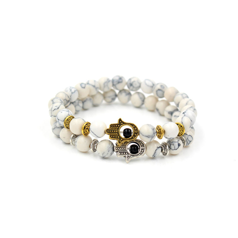 Natural Stone Beaded White Turquoise Bracelet For Women Palm Style Jewelry Gift For Her Elegant Handcrafted Accessory