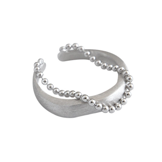 Womens Double Layer Ring Brushed Silver Electroplated Round Bead Chain Rings Individually Packed Gift Festival