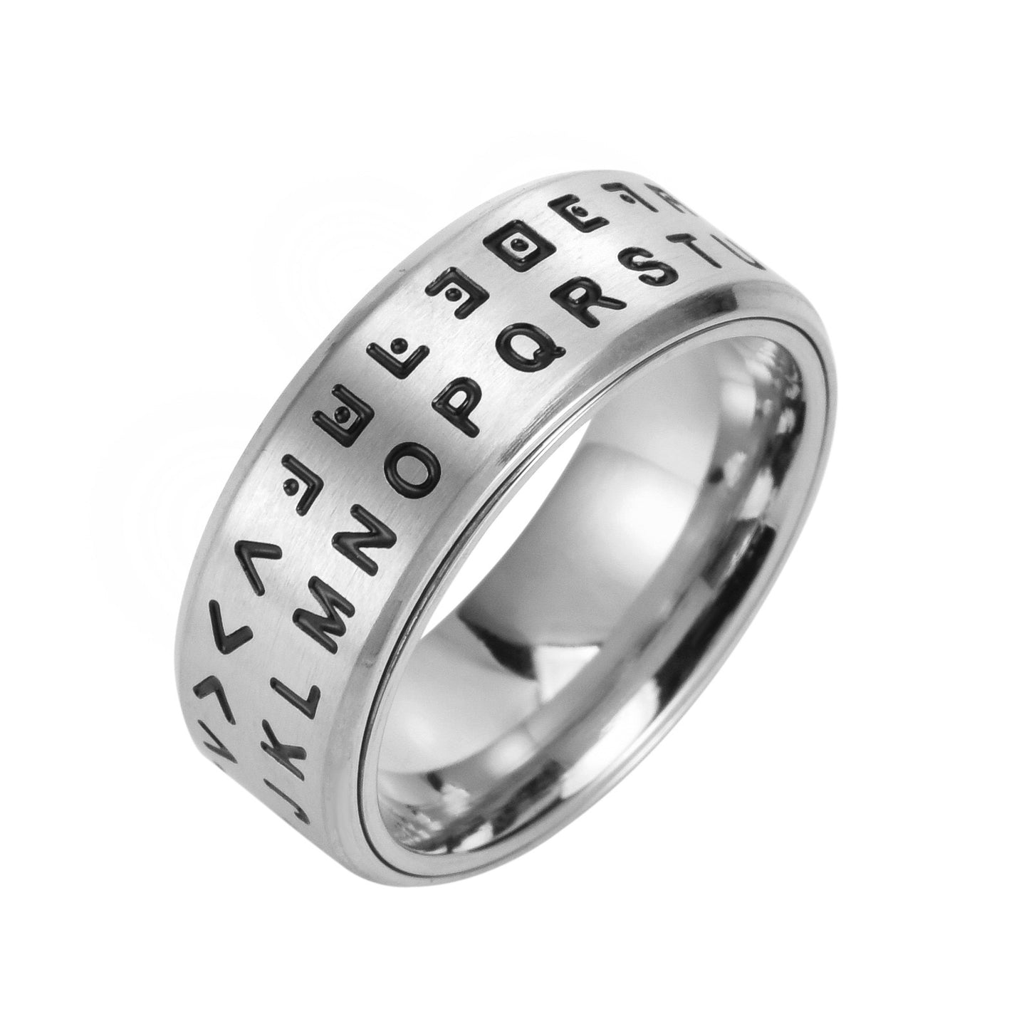 Rotating Letter Ring Mens Stainless Steel Text Ring Silver Gold Rose Gold Fashionable Jewelry Stylish Timeless