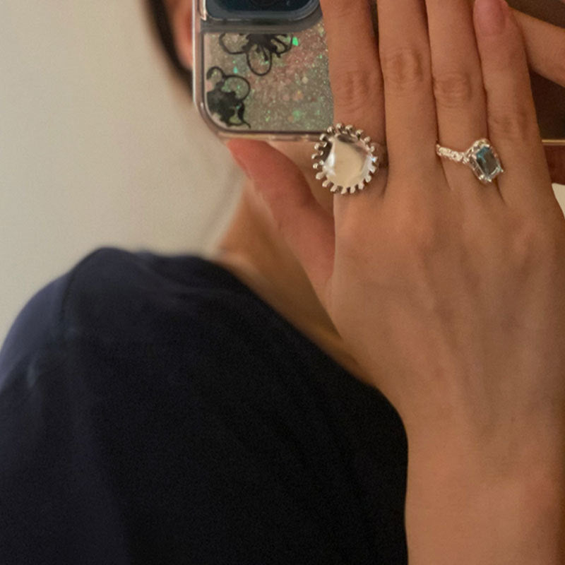 Ice Blue Lava Texture Ring Copper Silver Plated Fashion Jewelry For Women Elegant Everyday Accessory Chic Look