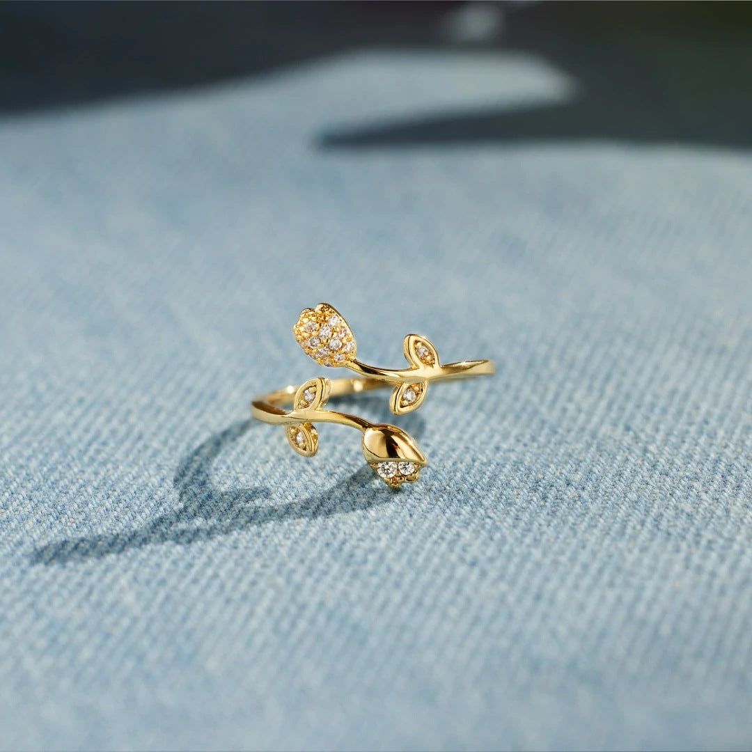 Sterling Silver Ring With Gemstone Yellow Gold Geometric Adjustable US Size 7 For Women Gift Fashion Accessory