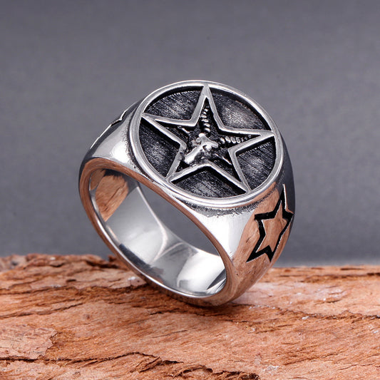 Mens Stainless Steel Ring Five Point Star Geometric Handmade Gold Plated Band For Men Size 7 7 8 9 10 11 12 13