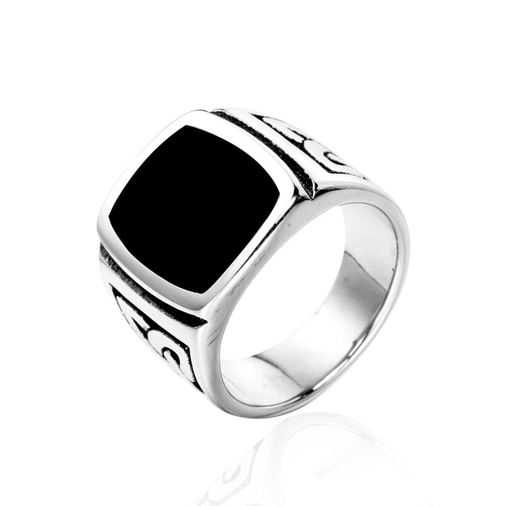 Vintage Mens Ring Titanium Steel Black Drip Handcrafted Geometric European Style For Men Wholesale Jewelry Design
