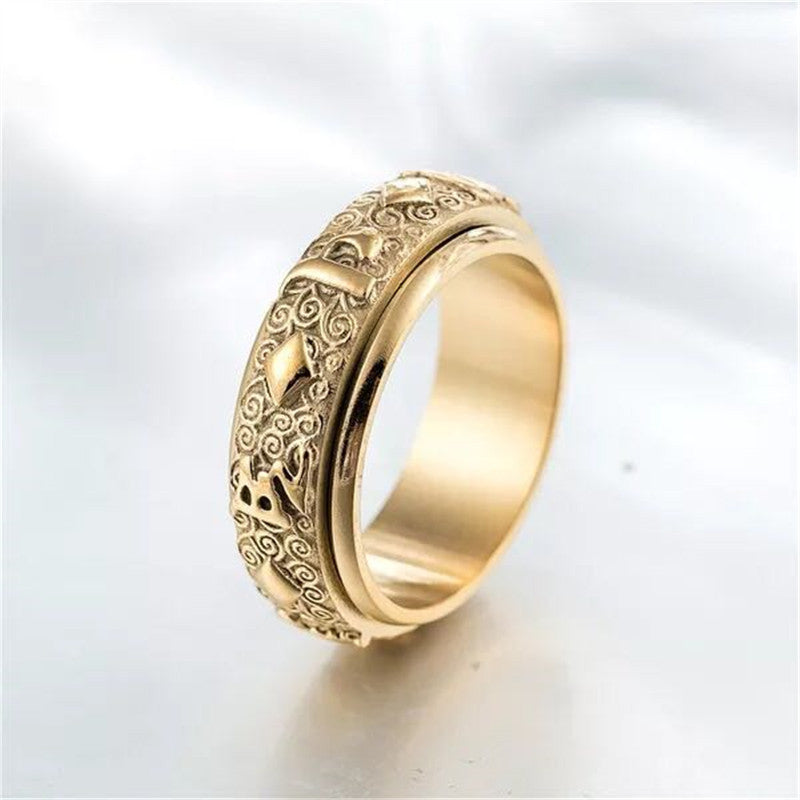 Rotatable Stainless Steel Ring With Buddhist Geometric Design For Unisex Gift Festivals Trade Shows Gift Ready