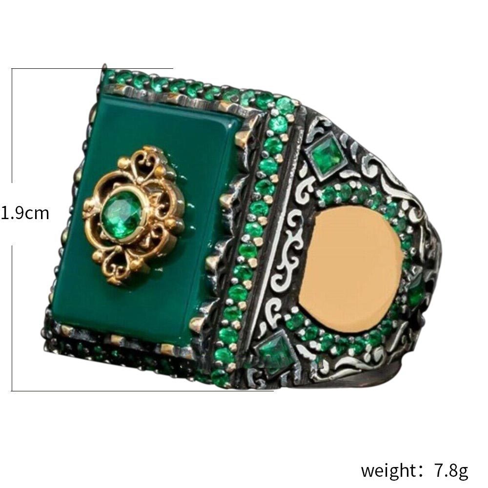 Emerald Green Ring For Women Elegant Square Geometric Copper Ring Electroplated Fashion Jewelry Gift For Her European