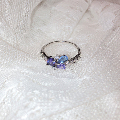 Small Flower Moon Ring With Heart Crystal Flower for Index Finger Women Jewelry Elegant Everyday Jewelry Gifts
