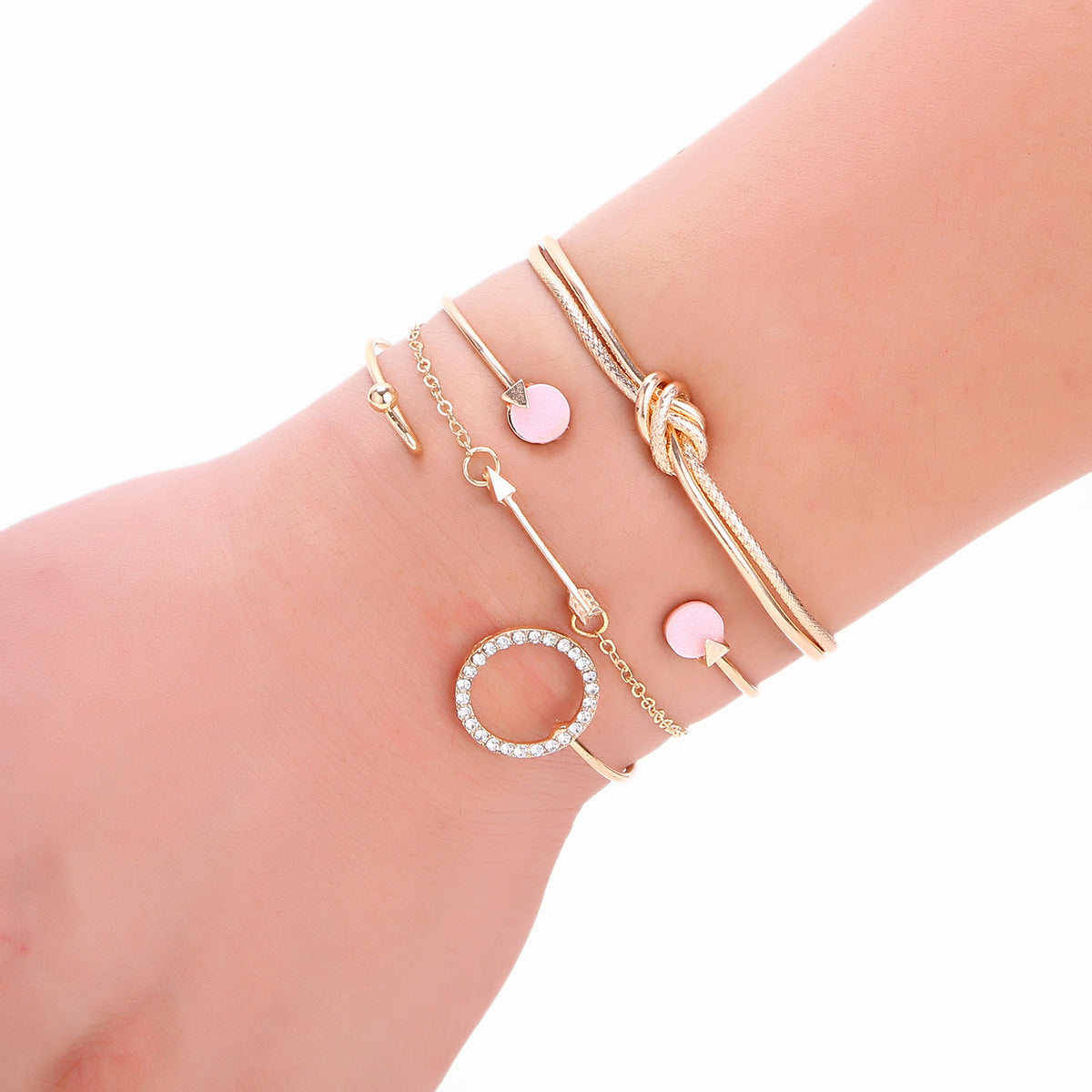 Womens Geometrical Arrow Rings Bracelet Set Gold Plated Bracelets Artificial Gemstones Jewelry Piece Set Arrow