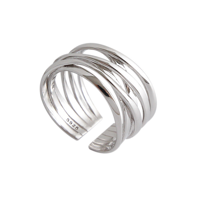 Geometric Layered 925 Sterling Silver Ring With Winding Line Design Elegant Gift For Her Everyday Wear Gift Included