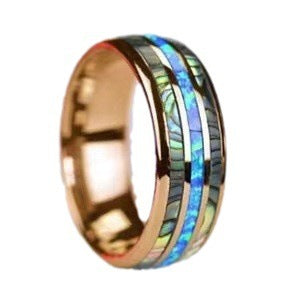 Rose Gold Titanium Steel Ring With Opal Shell Unisex Handmade Jewelry Featuring Durable Sleek Modern Design Style