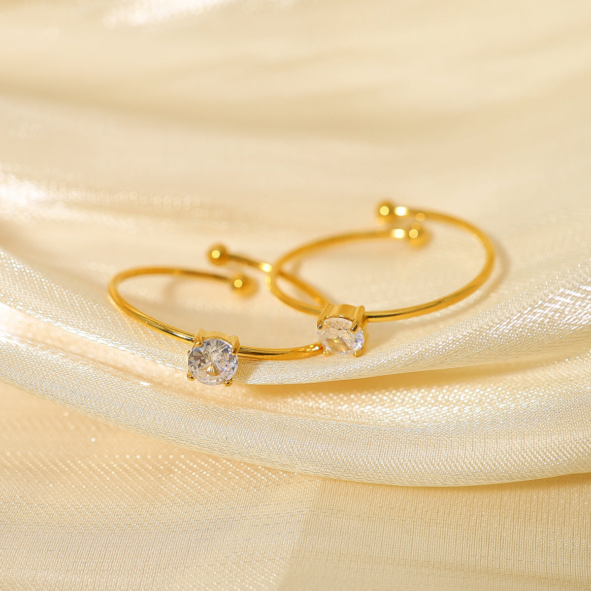 Ultra Fine Micro Inlaid Adjustable Ring Stainless Steel Plated 18K Gold For Women Jewelry Snowflake Ice Flower Style