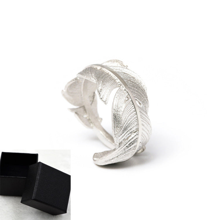 Sterling Silver Feather Ring Adjustable Open Design With Textured Feather Detailing 925 Silver Packaging Ready