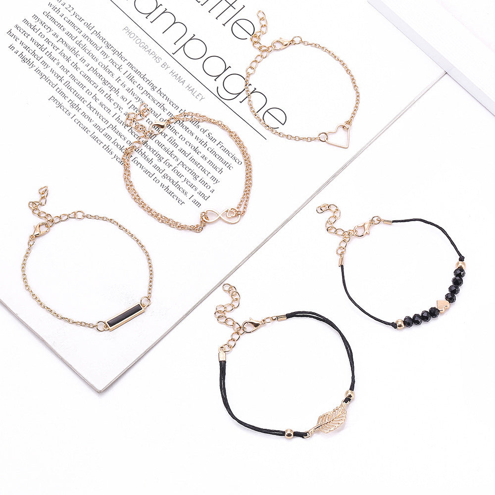 Unisex Alloy Bracelet Set Hollow Leaf Pattern With Oil Dripping Decoration Simple Fashion Jewelry For Men And Women