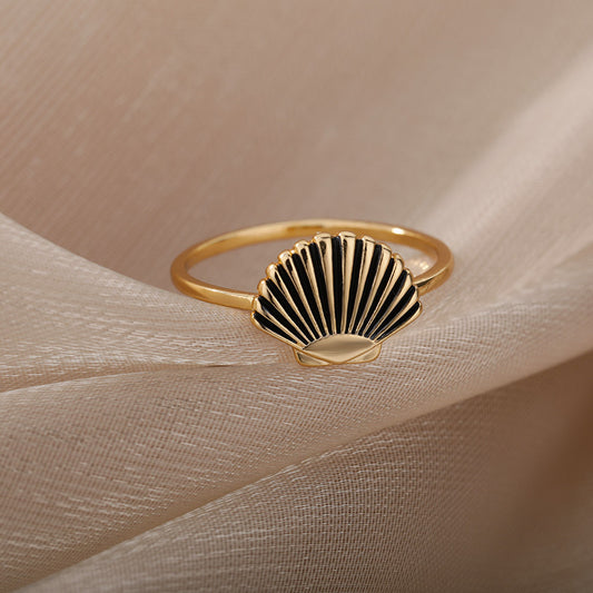 Gold Plated Shell Ring For Women Size 7 Retro Fashion Statement Jewelry Electroplated Trendy Ring Retro Fashion