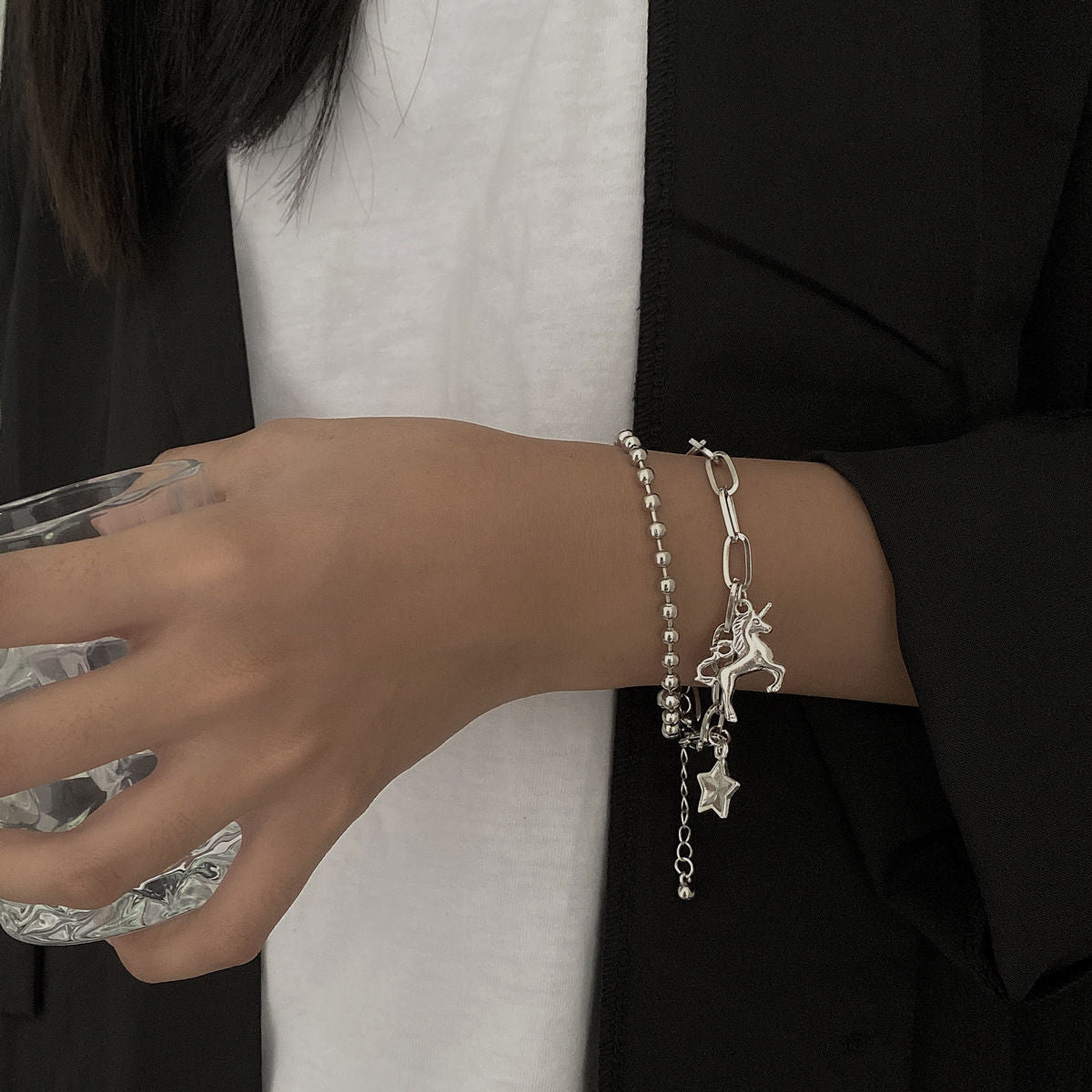 Womens Alloy Bracelet Steel Finish Bangle Fashion Distressed Style With Simple Design Personalization For Everyday Wear