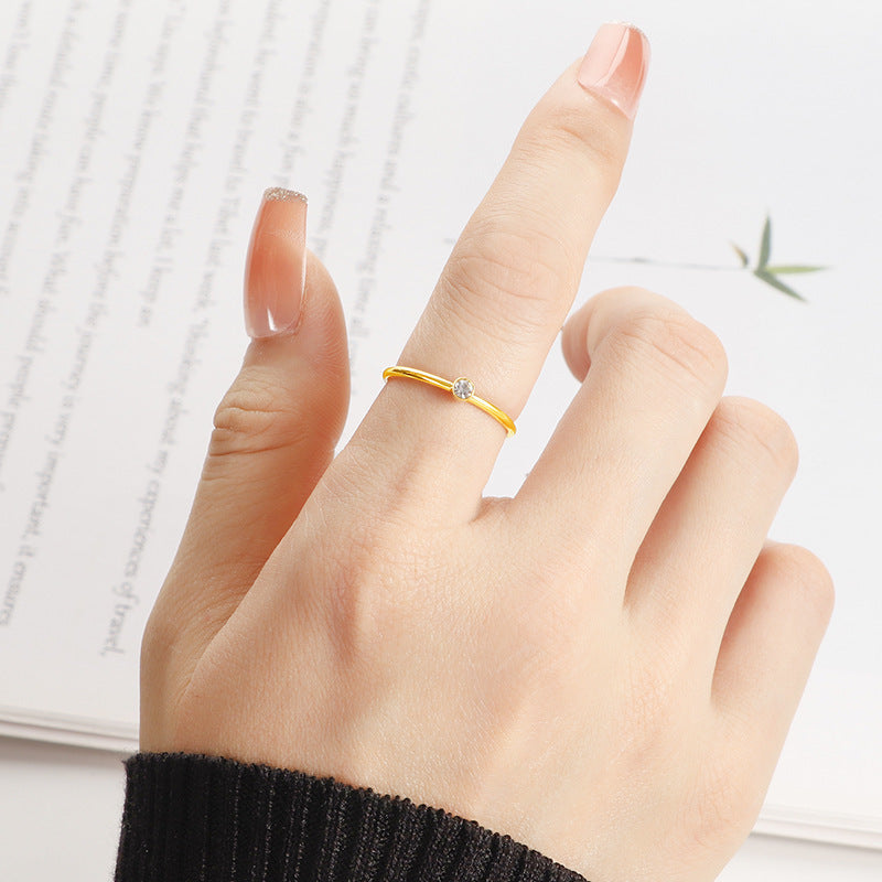 Titanium Steel Ring Electroplated With Zircon Accent Design Simple Band Jewelry Gift For Her Elegant Daily Wear