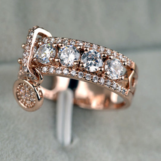 Geometric Alloy Ring Inlaid With Artificial Gemstones Zircon