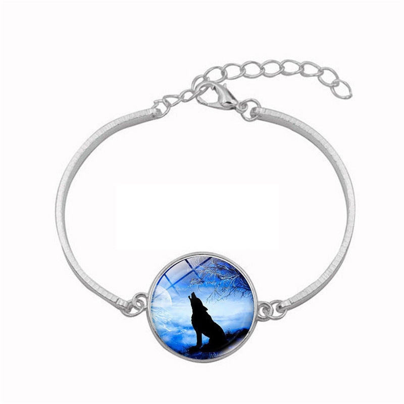 Women Time Gemstone Glass Pendant Bracelet With Alloy Chain Lightweight Adjustable Length Fashion Chic Jewelry